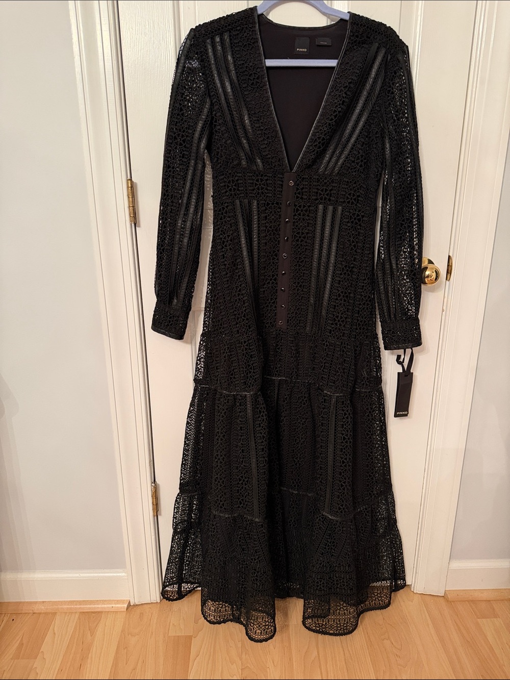 Pinko Black Lace Long Sleeve Maxi Dress.